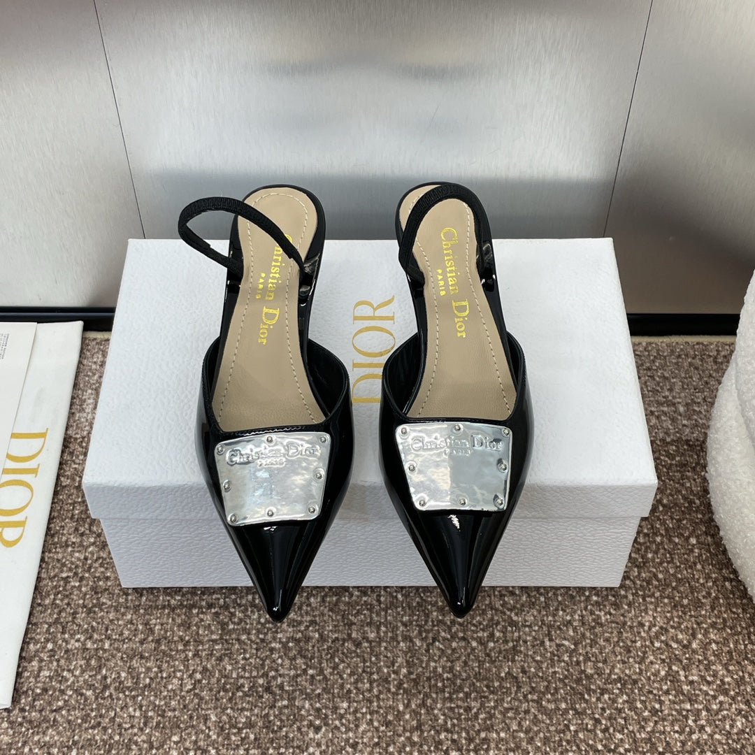 CD Slingback 65mm Glossy Black Cowhide
