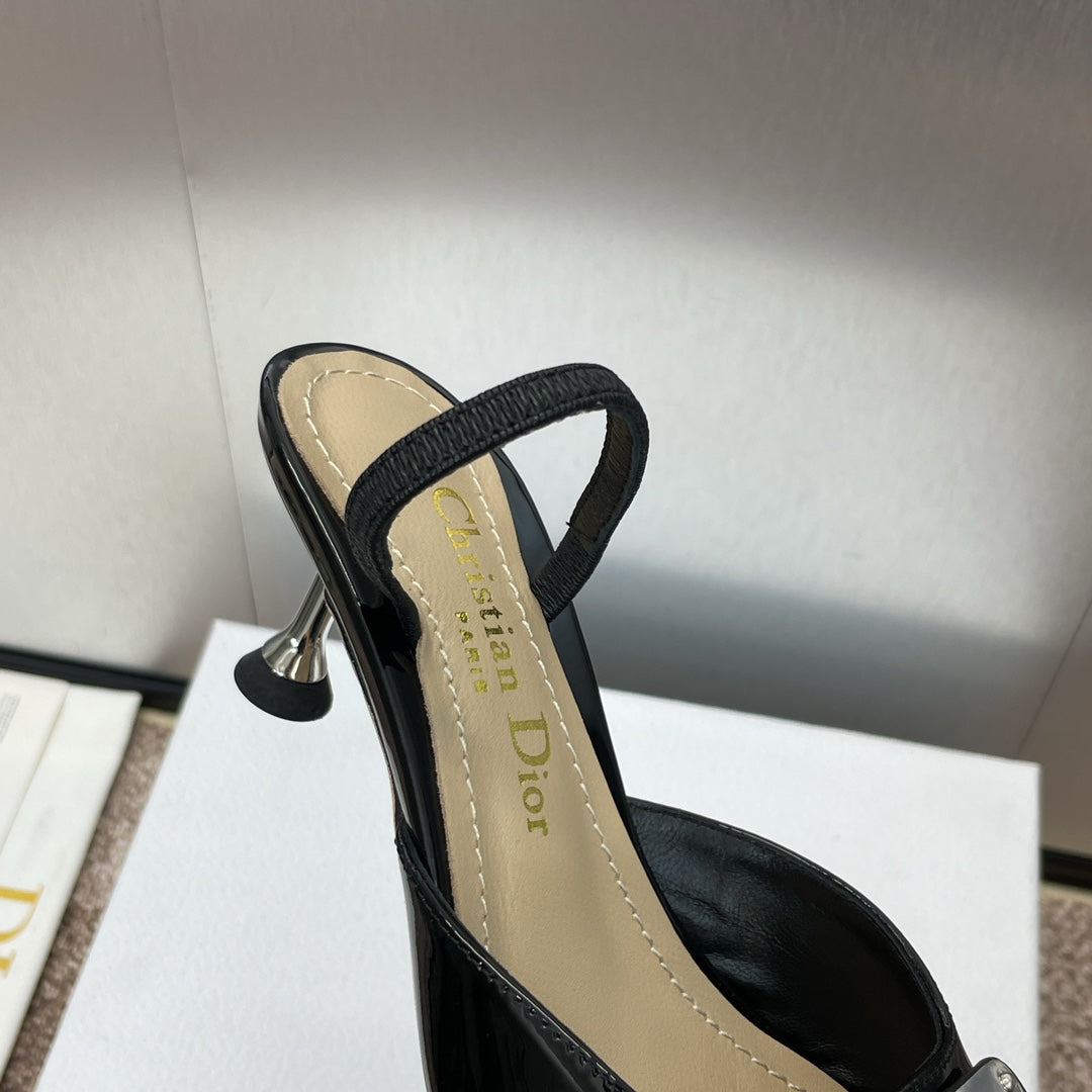 CD Slingback 65mm Glossy Black Cowhide