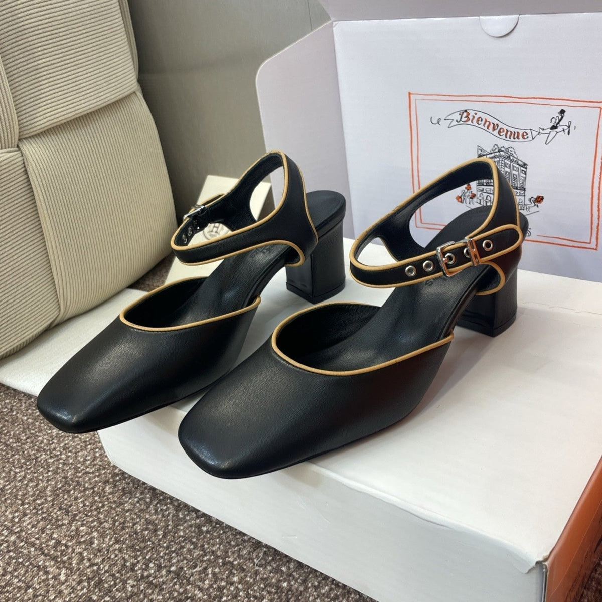 HM 25 Kleo Slingback 6cm Black Calfskin 372954