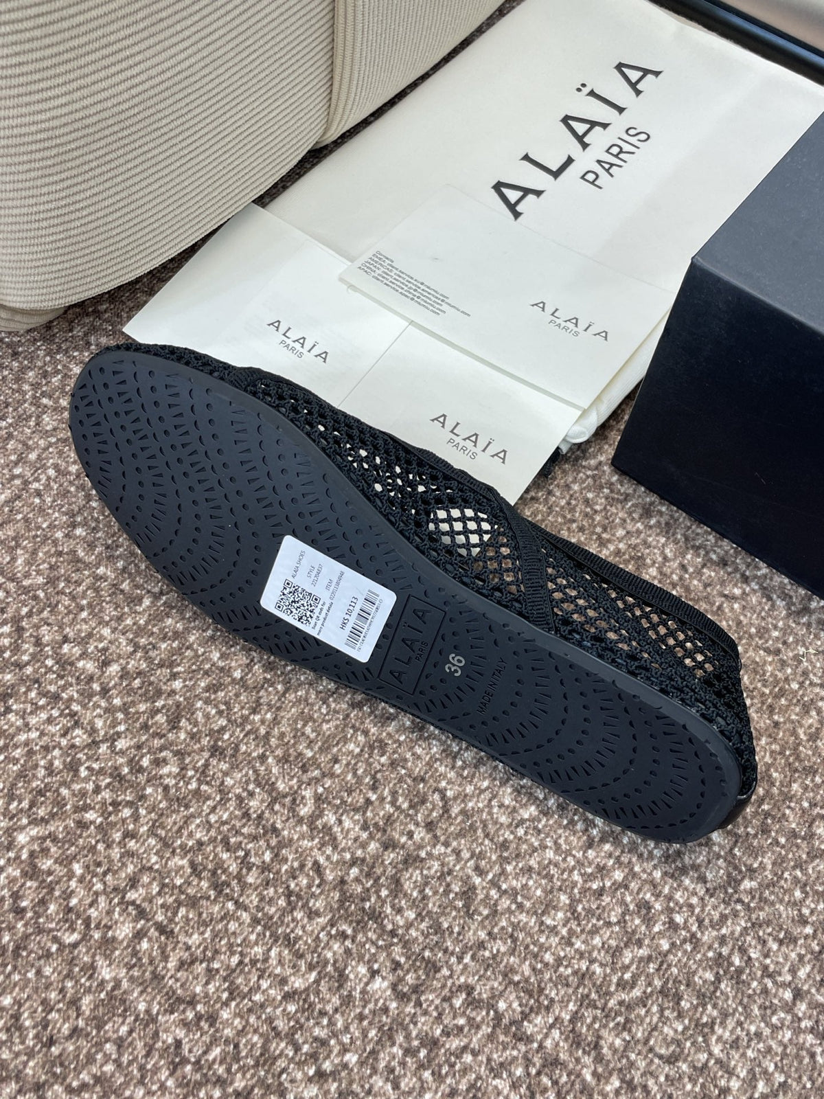 Alaia 2026 Ballet Flats Black Mesh Leather 373183