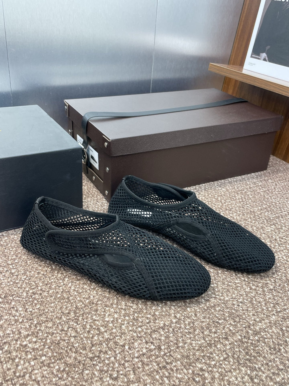 Alaia 2026 Ballet Flats Black Mesh Leather 373183