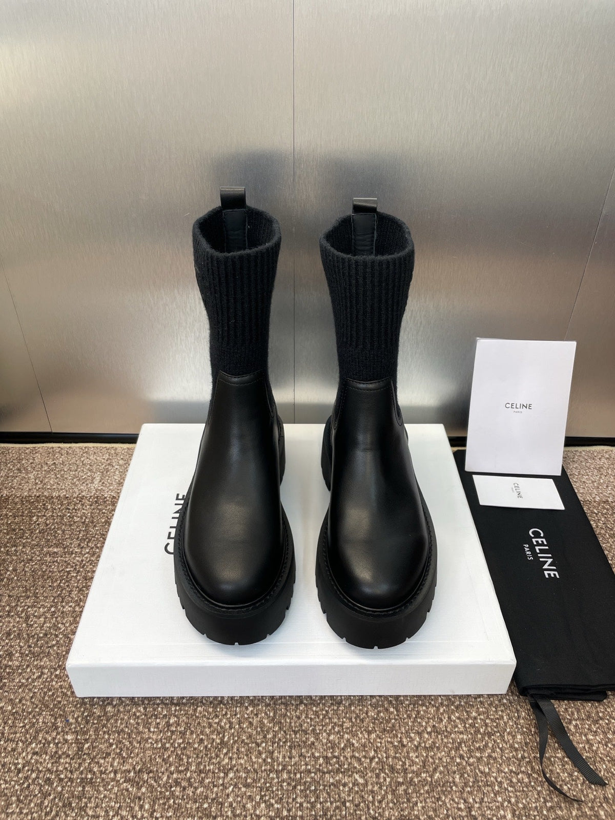Celine 2026 Wool Spool Ankle Boots 50mm Black Calfskin 934201