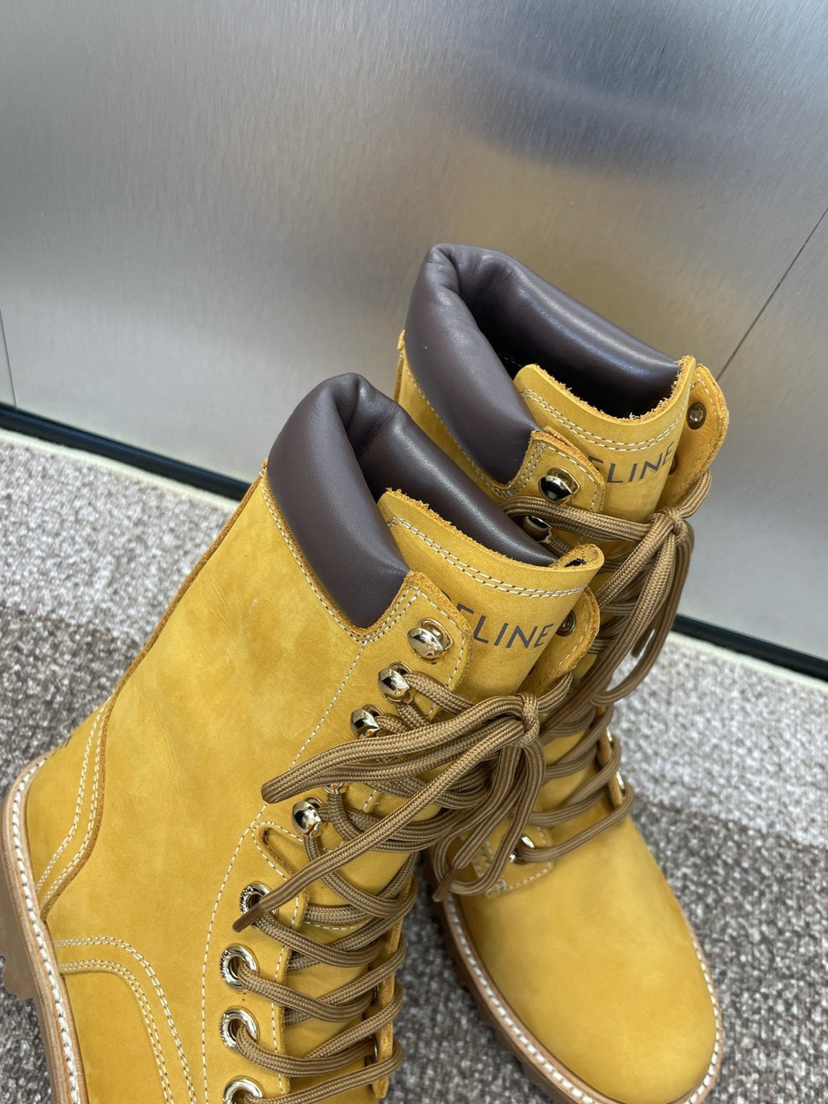 CELINE 25 Ankle Boots Yellow Suede 433390