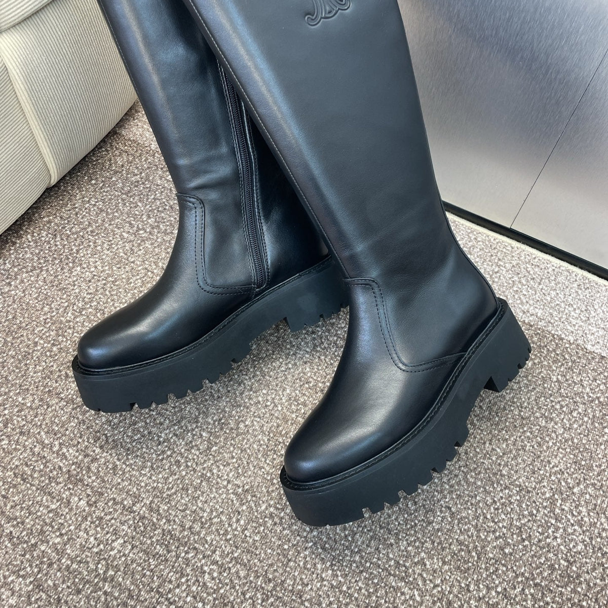 CELINE 25 high boots with locks black calfskin 433393