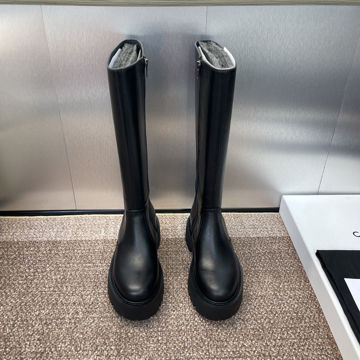 CELINE 25 high boots with locks black calfskin 433393