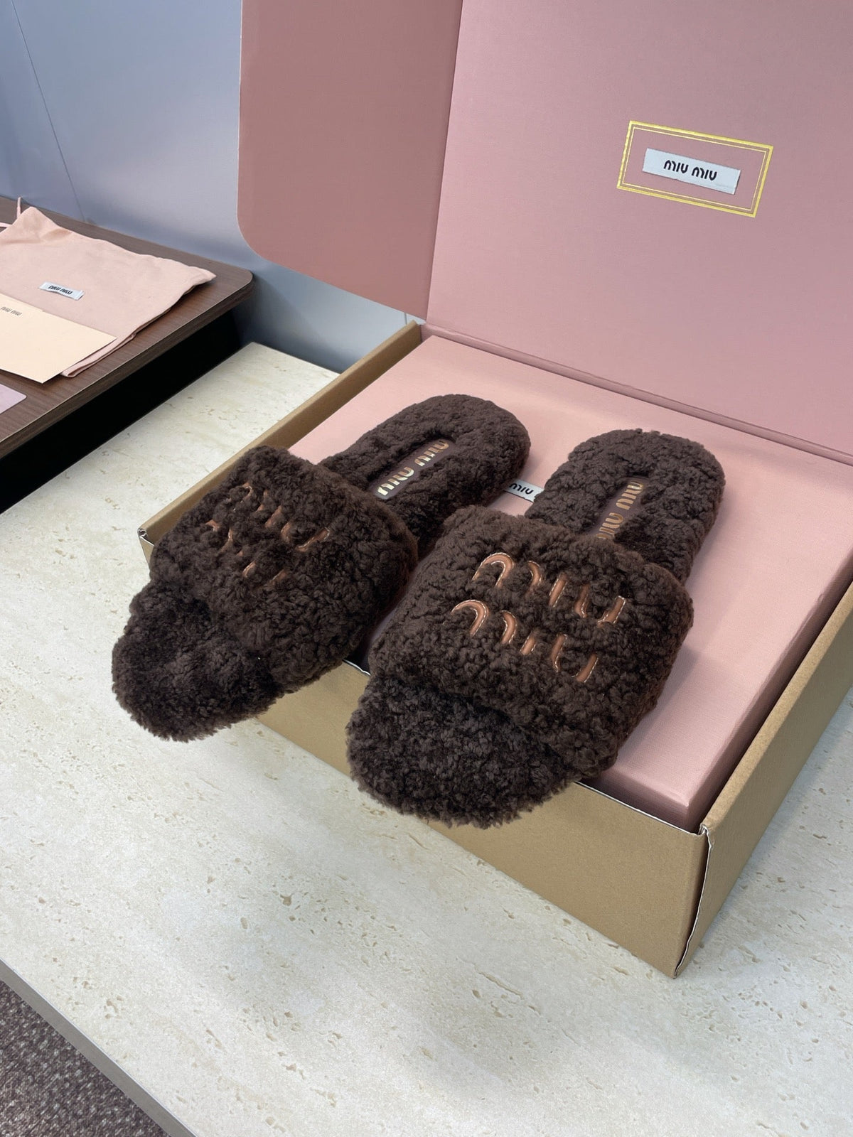 Miumiu 25 Slipper Dark Brown Wool 551699