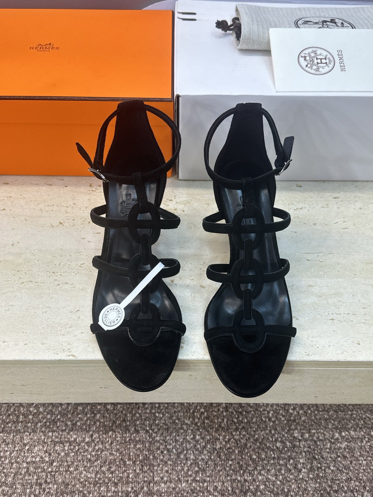 HM 26ss High Heels Sandals 70 Black Suede 633218