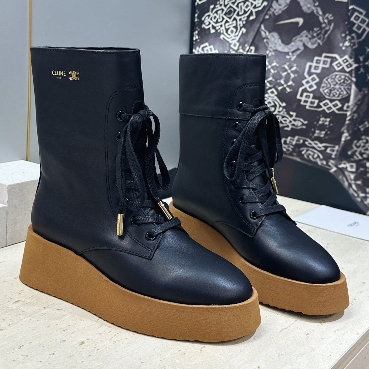 Celine 2026 Austin Lace-up Boots 50mm Calfskin 959441
