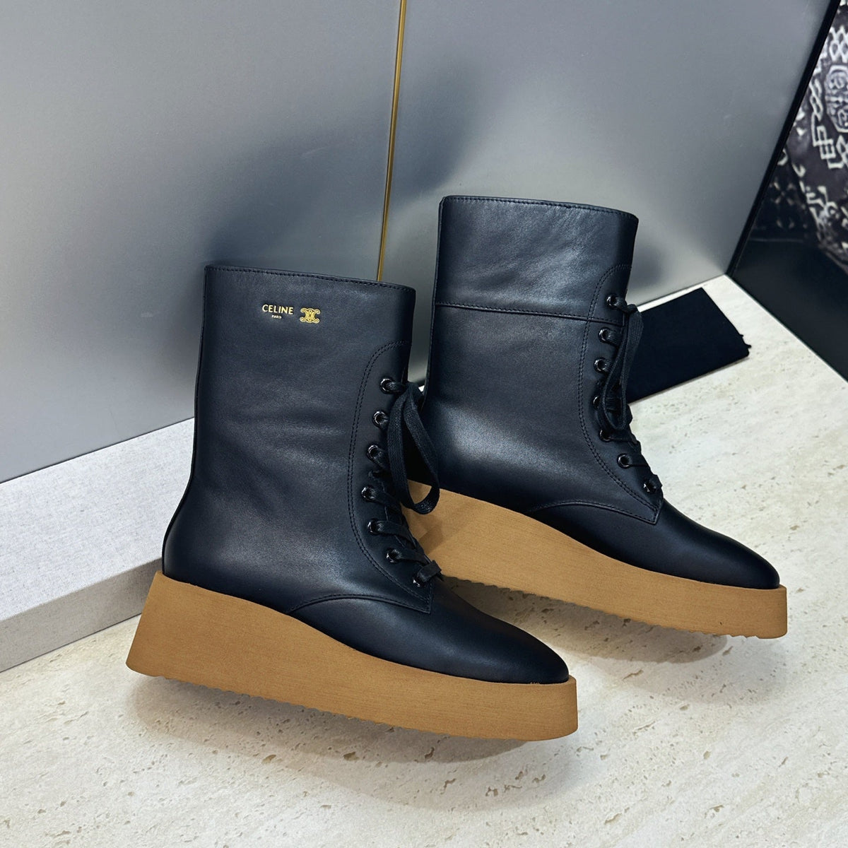 Celine 2026 Austin Lace-up Boots 50mm Calfskin 959441
