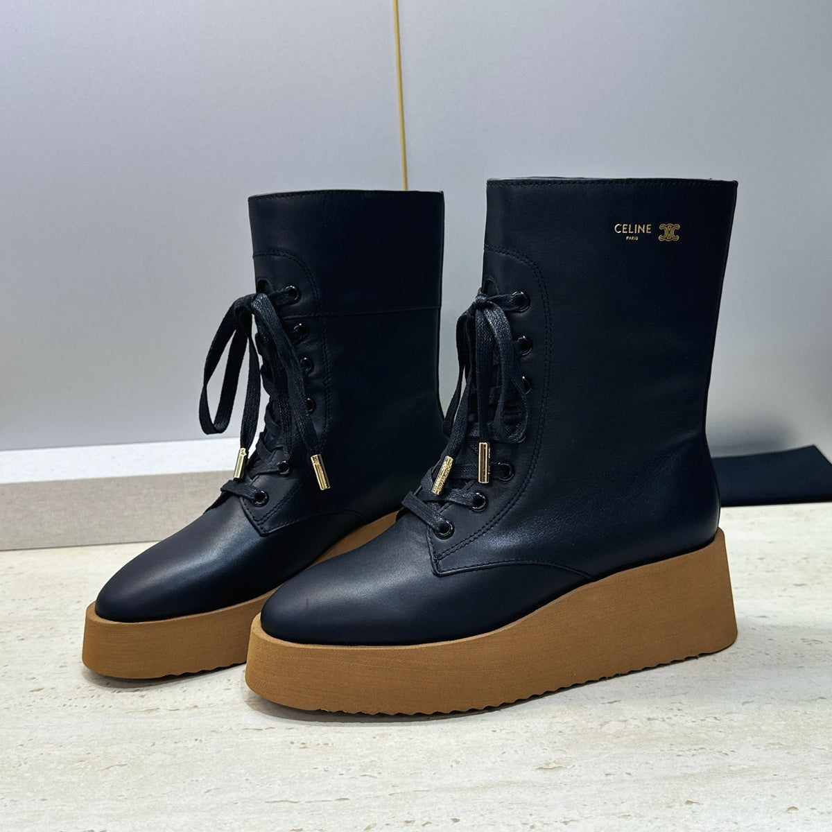 Celine 2026 Austin Lace-up Boots 50mm Calfskin 959441