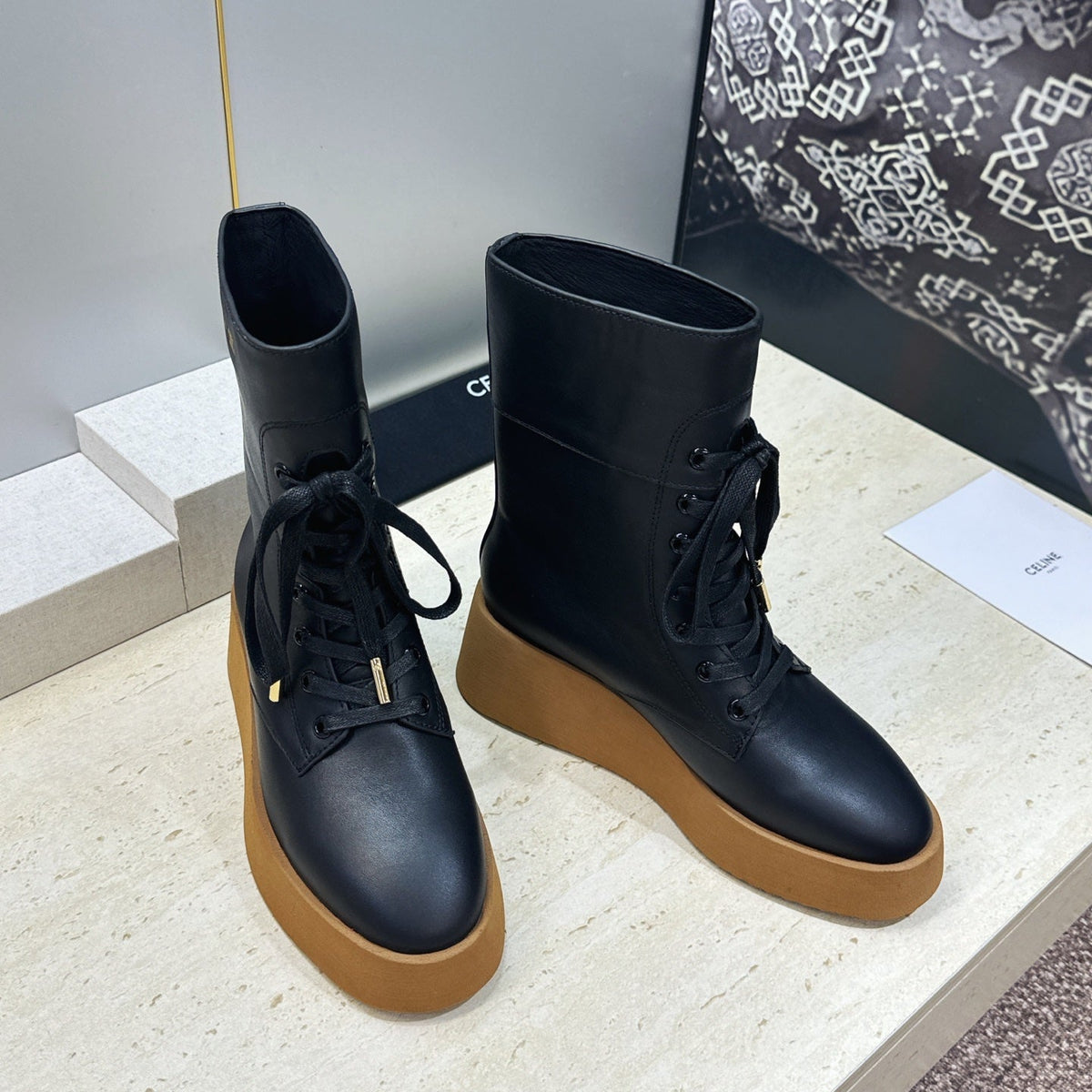 Celine 2026 Austin Lace-up Boots 50mm Calfskin 959441