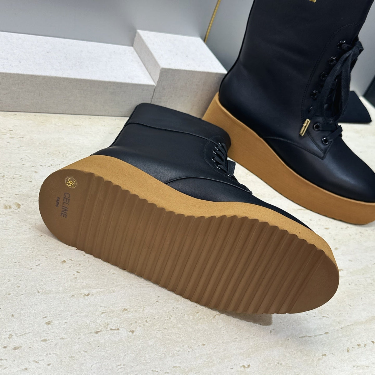 Celine 2026 Austin Lace-up Boots 50mm Calfskin 959441