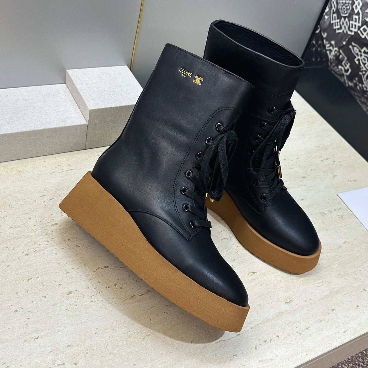 Celine 2026 Austin Lace-up Boots 50mm Calfskin 959441