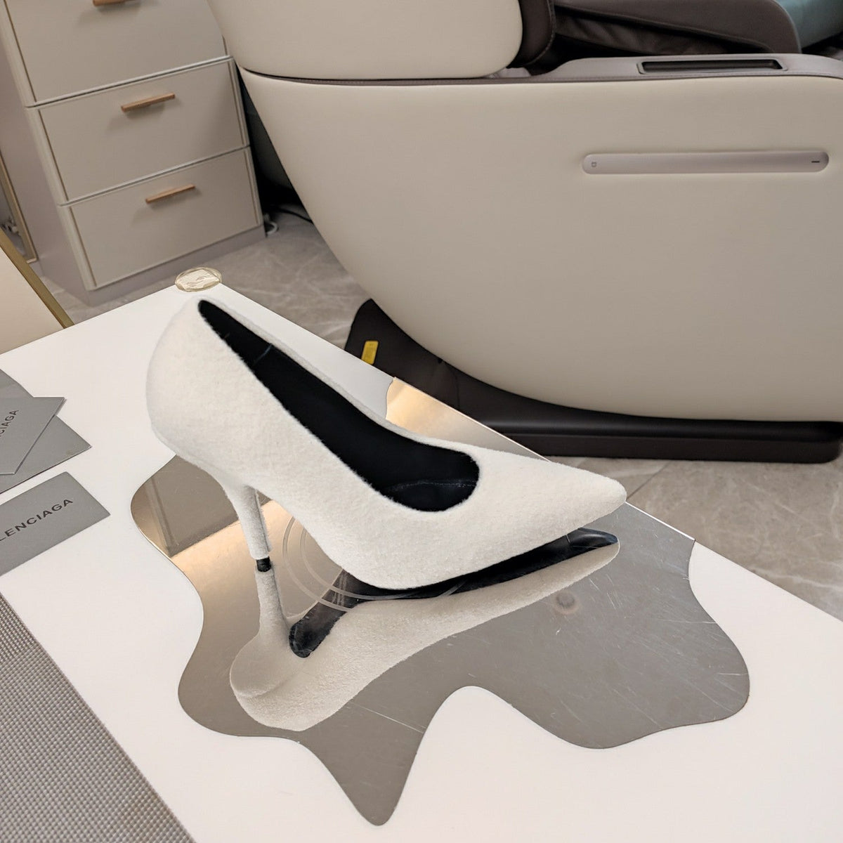 HIGH HEEL PUMPS 90MM IN WHITE WOOL