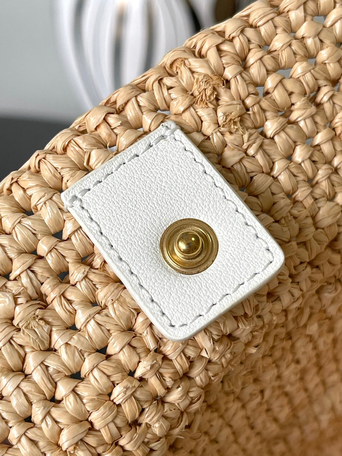 Celine Nano Supple 22cm White Calfskin Beige Raffia