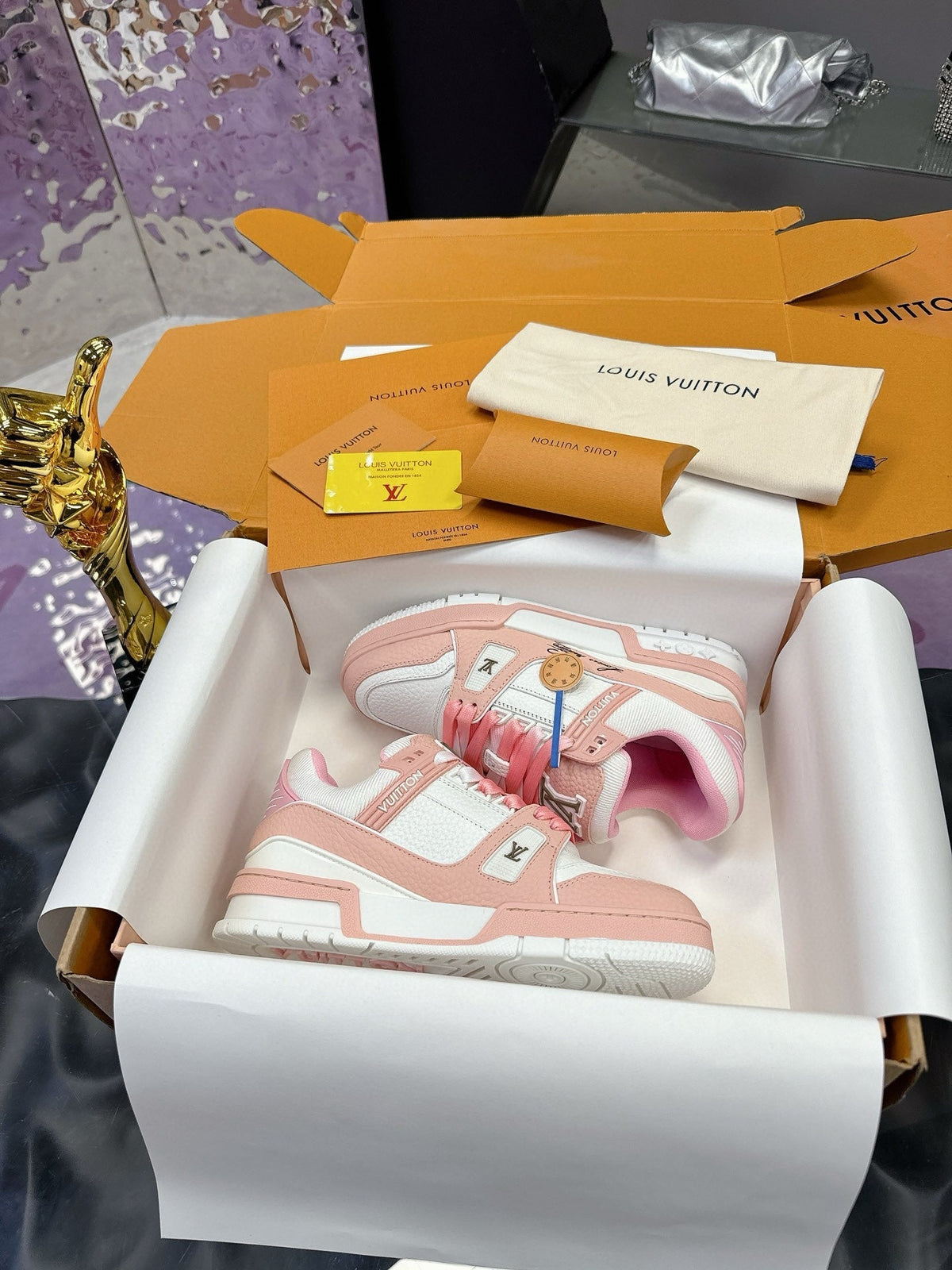LV Trainer Sneaker Pink White Cowhide