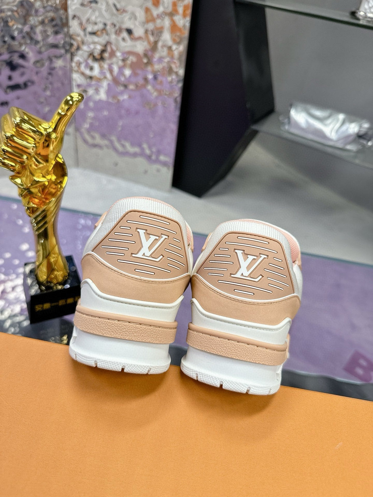 LV Trainer Sneaker White Beige Pink Cowhide