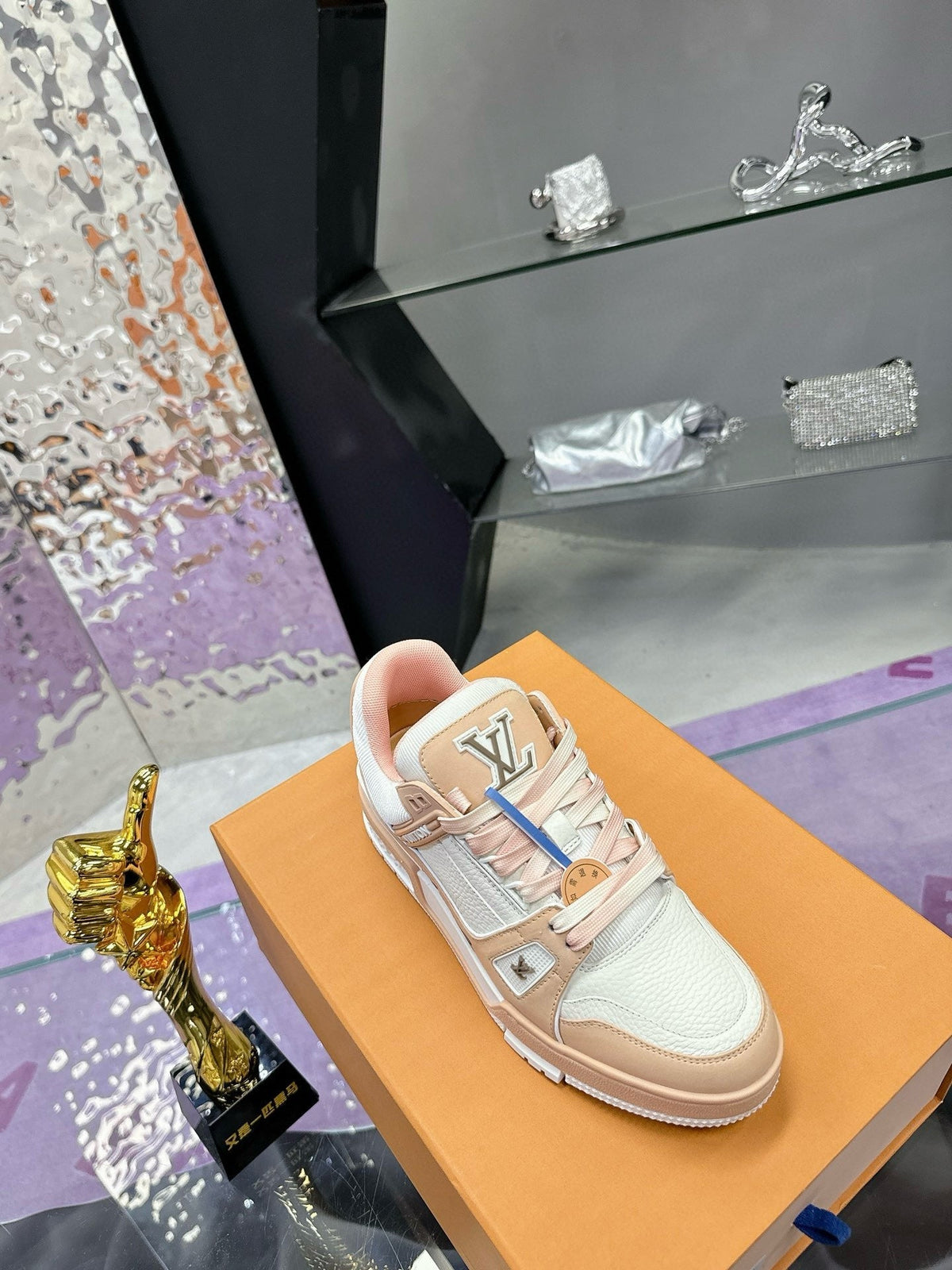 LV Trainer Sneaker White Beige Pink Cowhide