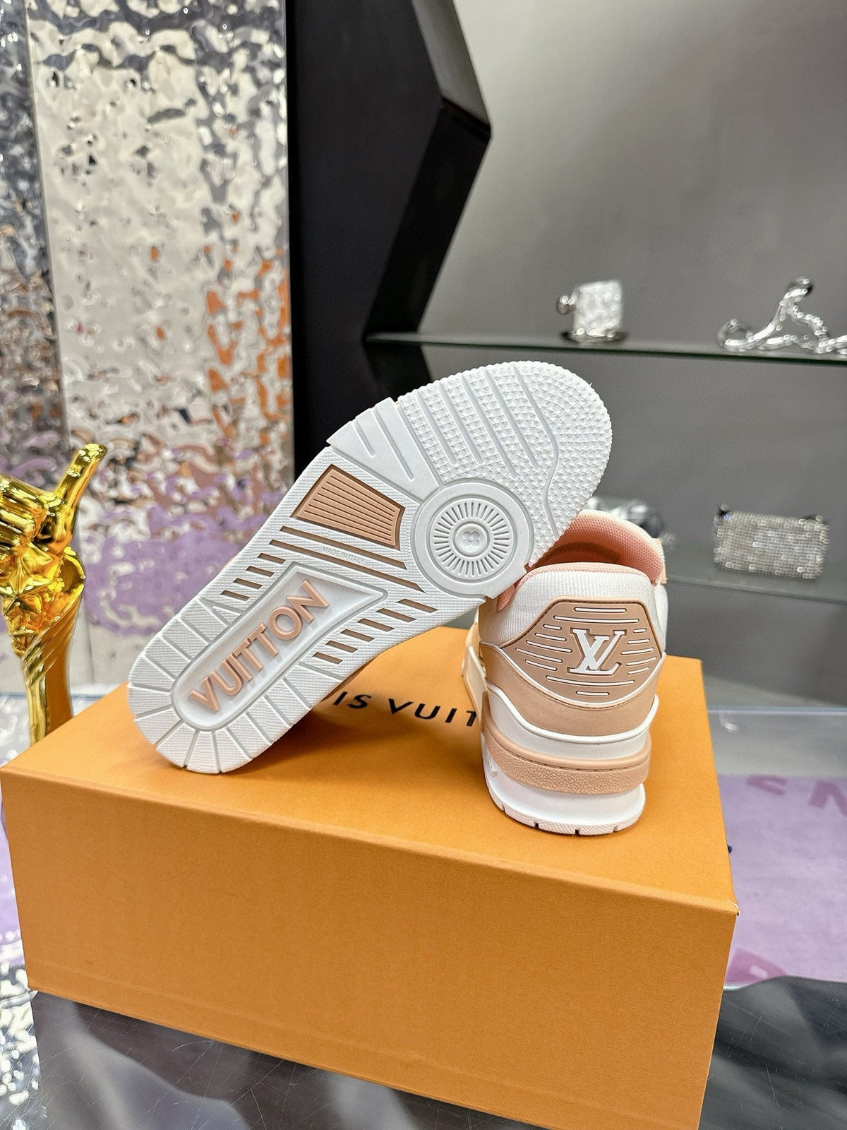 LV Trainer Sneaker White Beige Pink Cowhide
