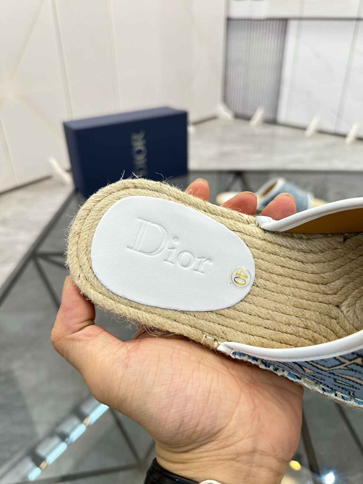 CD Espadrille Slide Blue Printed Fabric 639438