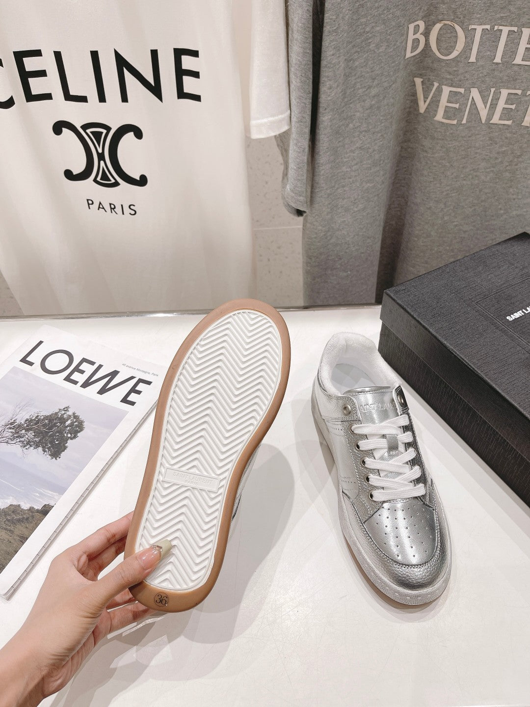 SL SL/61 SNEAKERS SILVER PERFORATED CALFSKIN