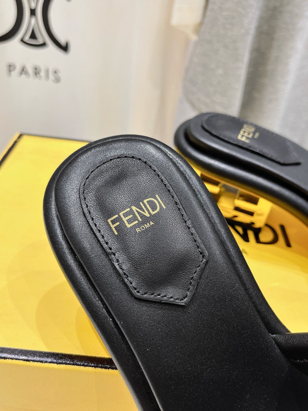FENDI BAGUETTE MEDIUM-HEEL SANDALS 45 MM IN BLACK CALFSKIN