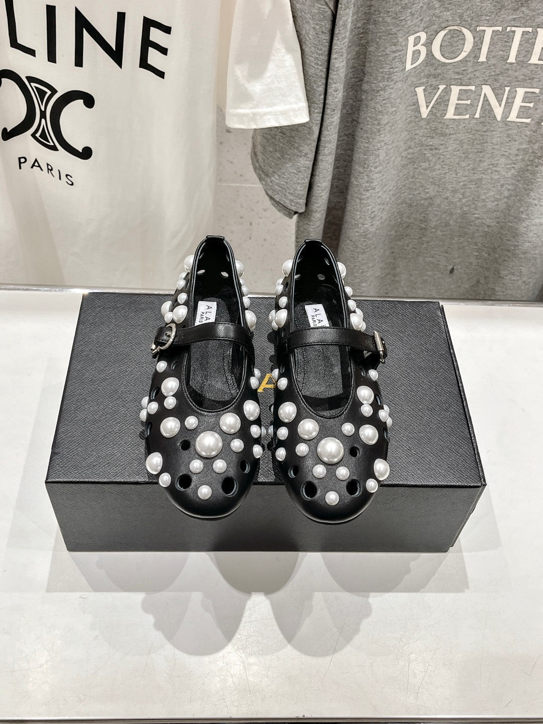 ALAIA PEARL MARY JANE SHOES BLACK MIX WHITE LAMBSKIN