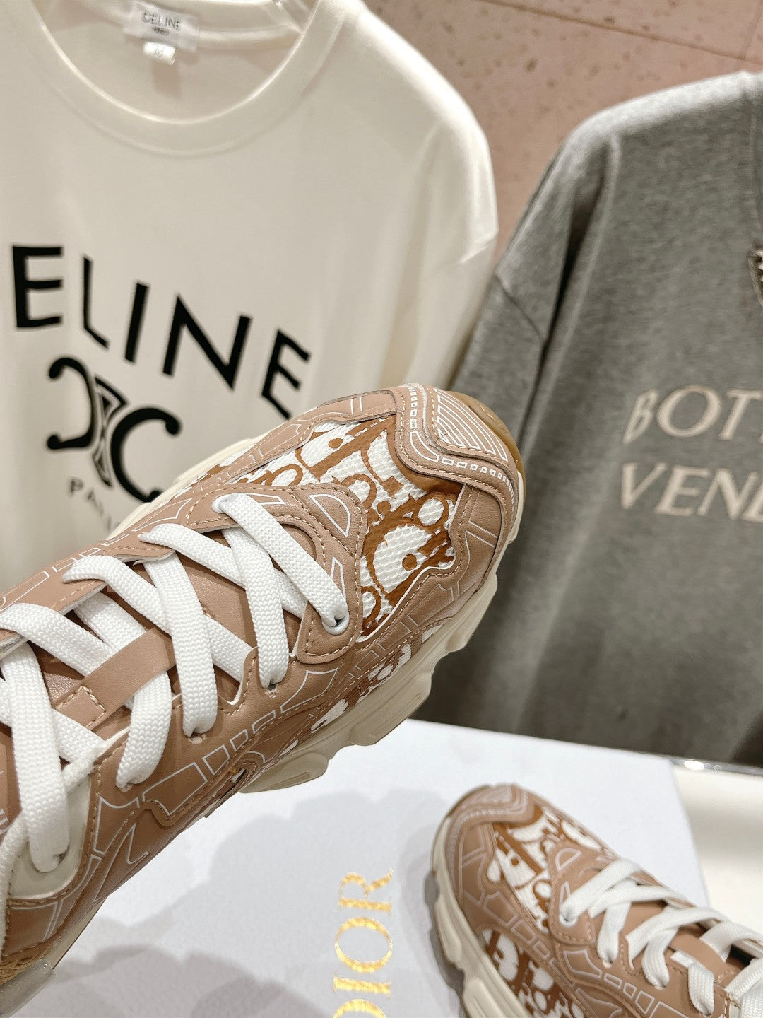 CD Vibe Sneaker Beige Brown Polyester Mesh Fabric And Cowhide