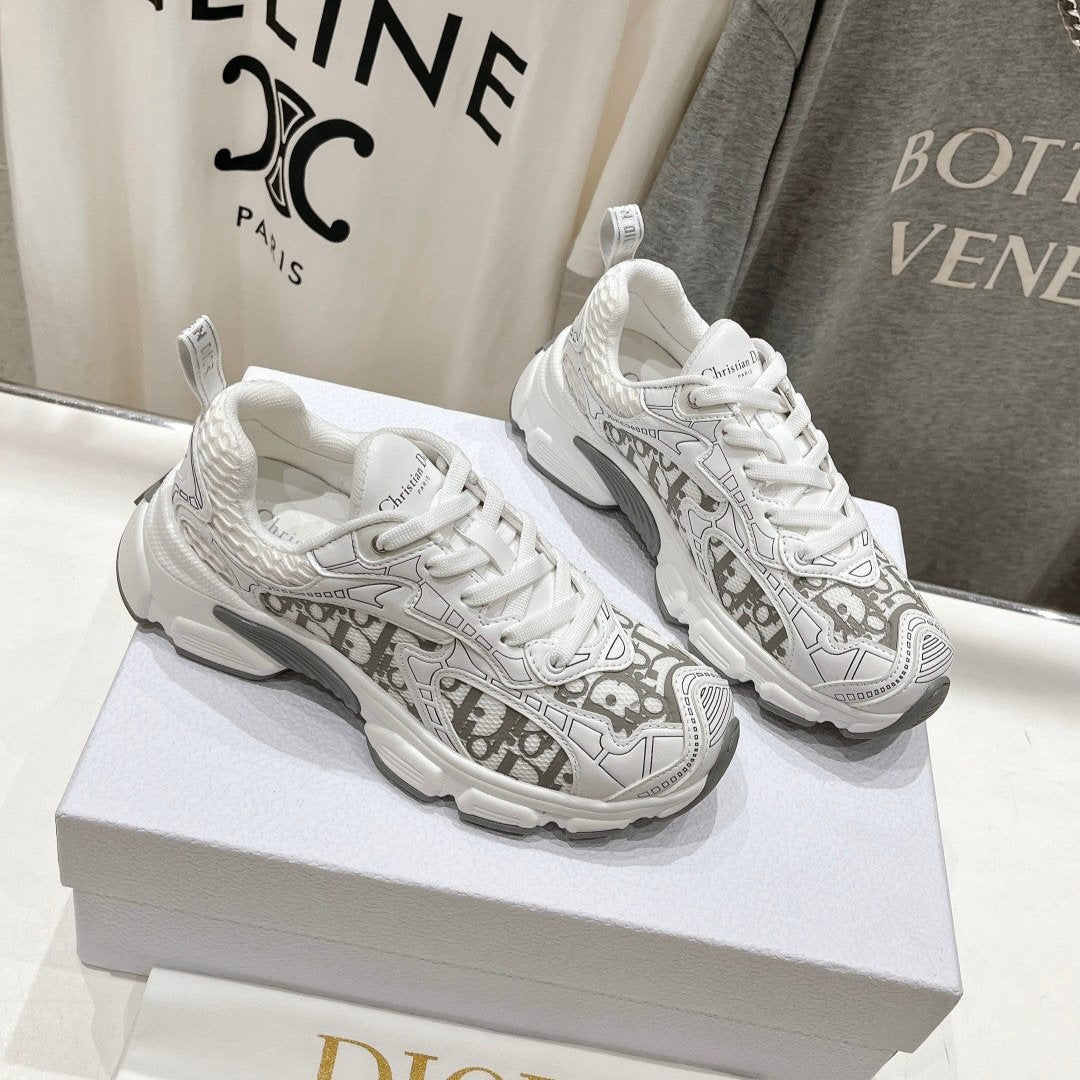 CD Vibe Sneaker White Grey Polyester Mesh Fabric And Cowhide