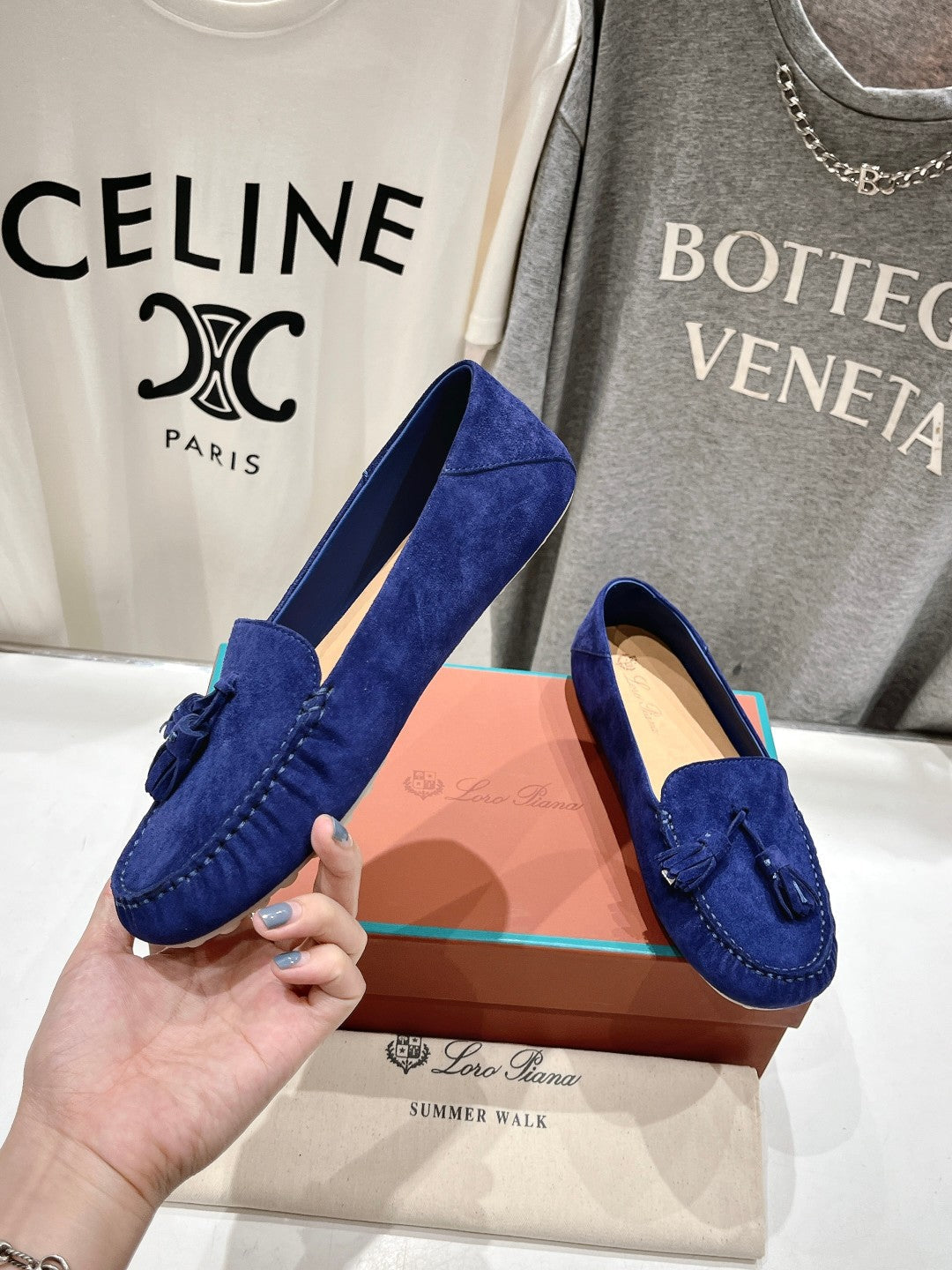 dot sole walk mocassin blue suede