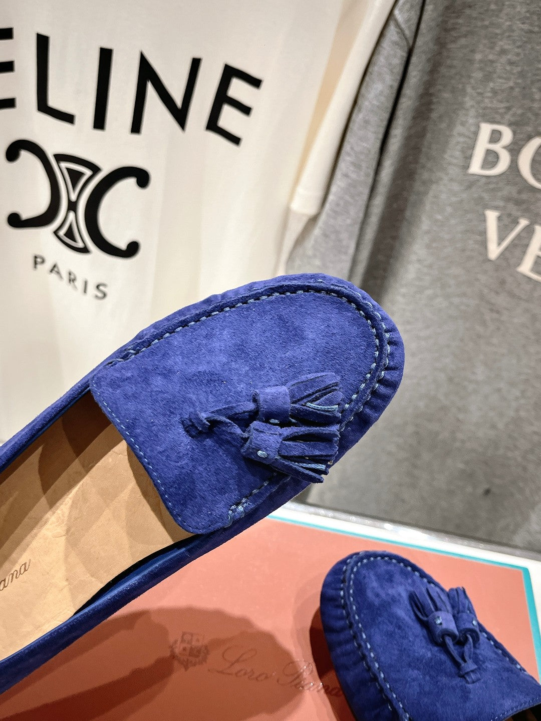 dot sole walk mocassin blue suede