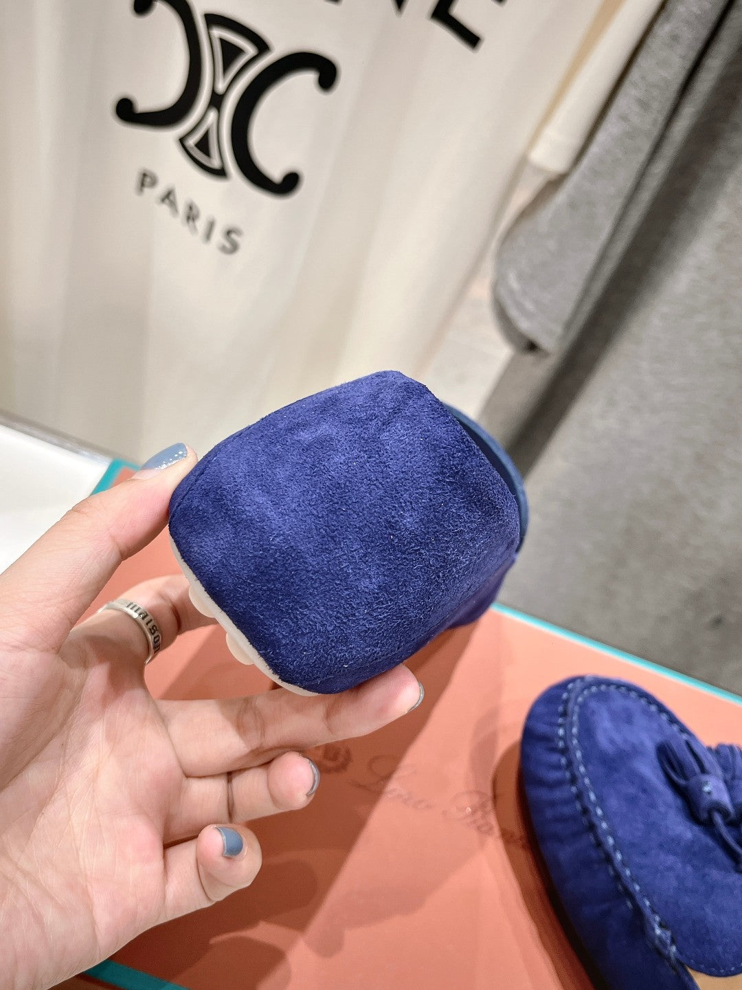 dot sole walk mocassin blue suede