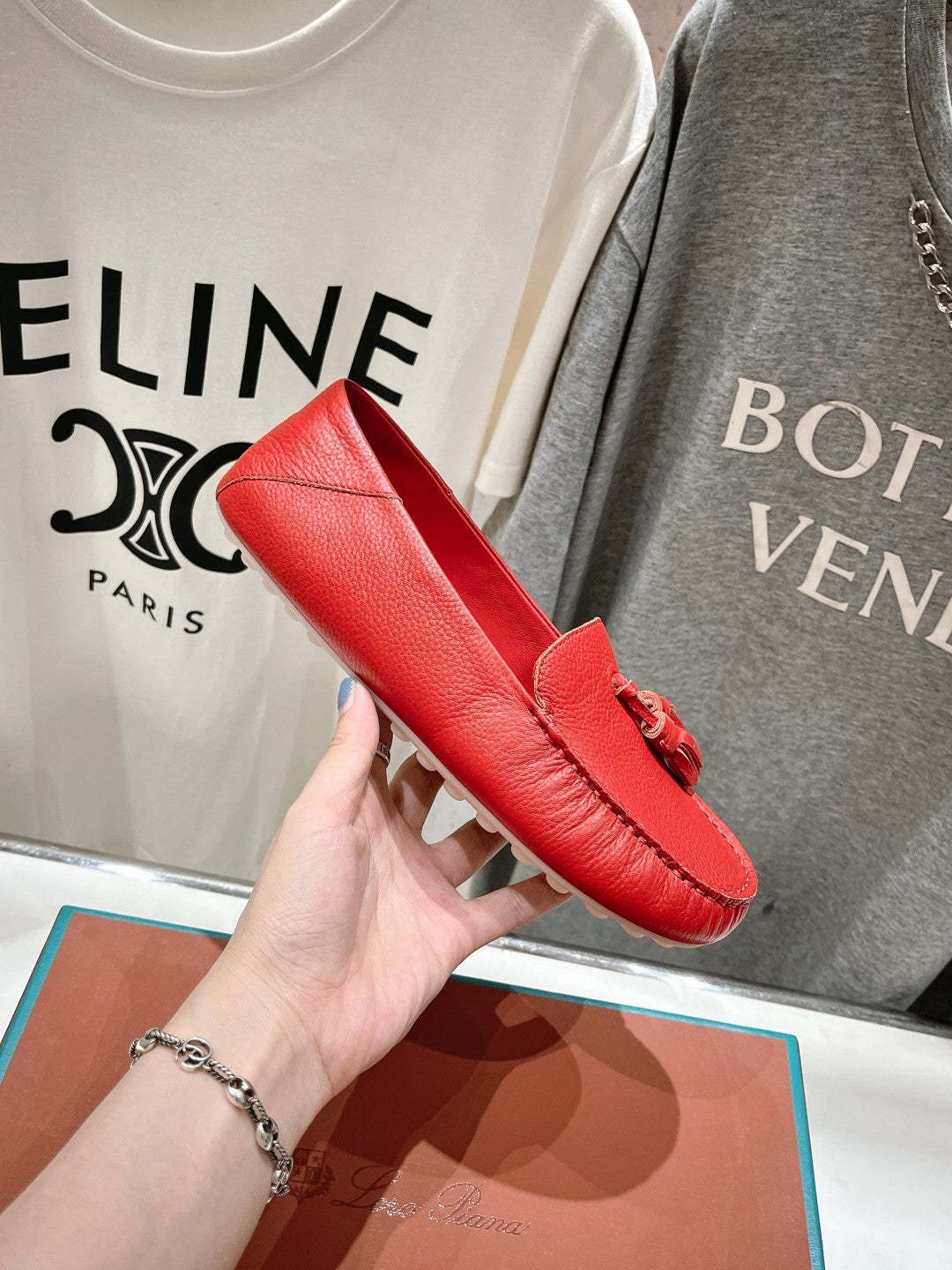 dot sole walk mocassin red calfskin