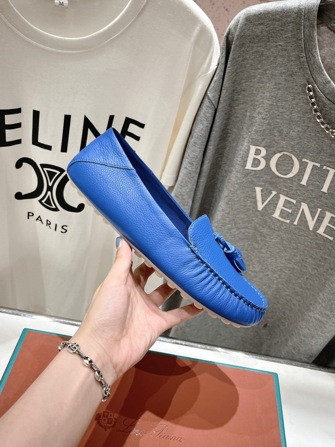 dot sole walk mocassin blue calfskin