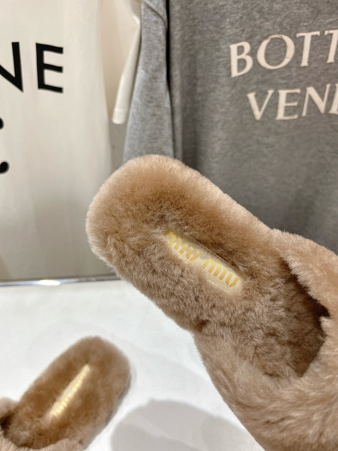 Miu Slippers Light Brown Soft Imported Wool And Fur
