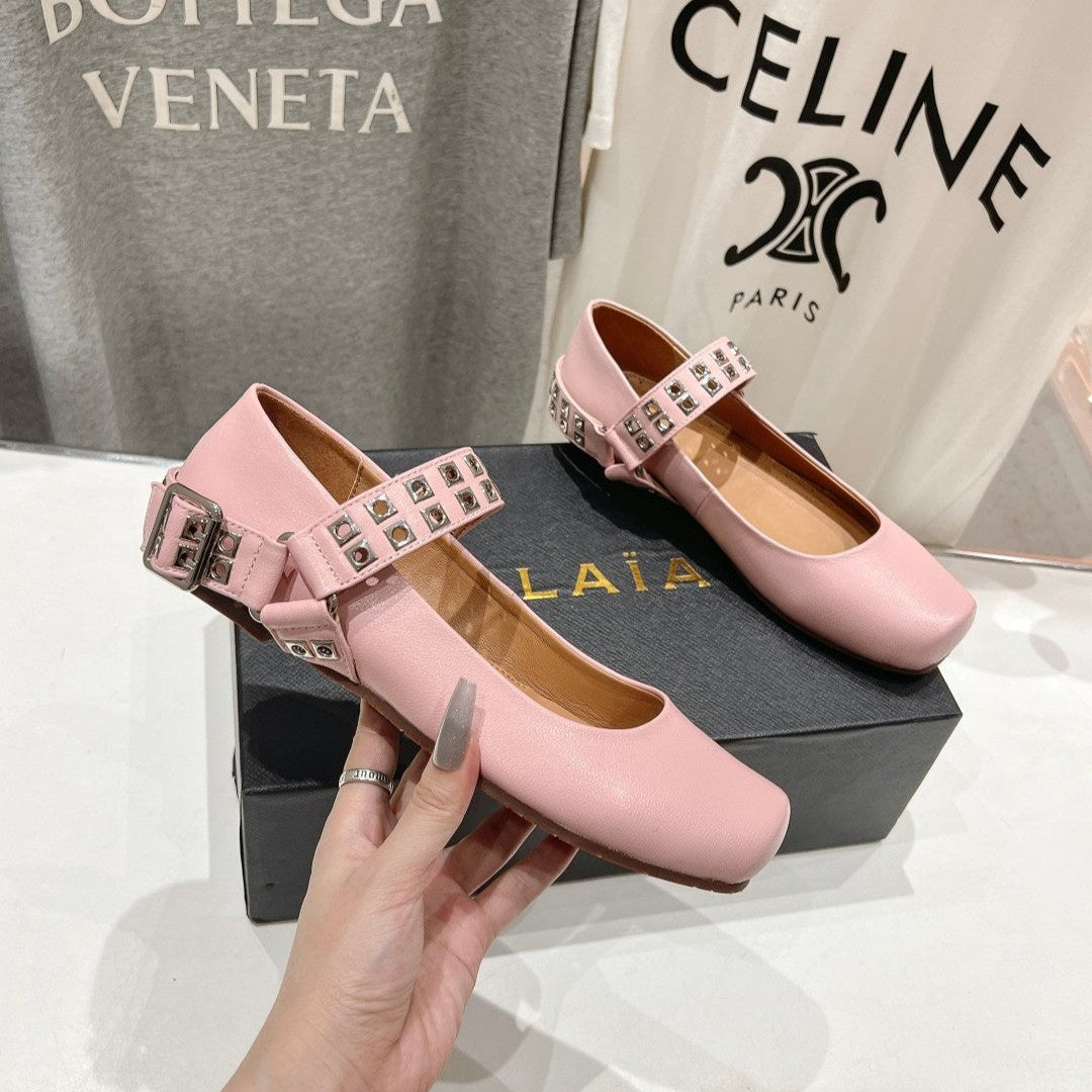 Alaila Biker Ballet Flats In Light Pink Cowhide 911432