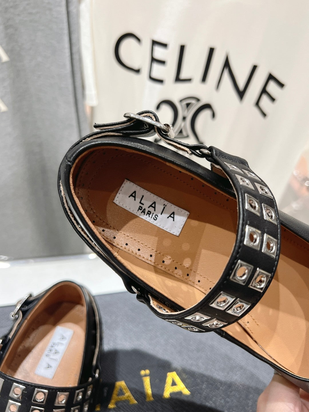 Alaila Biker Ballet Flats In Black Cowhide 911434