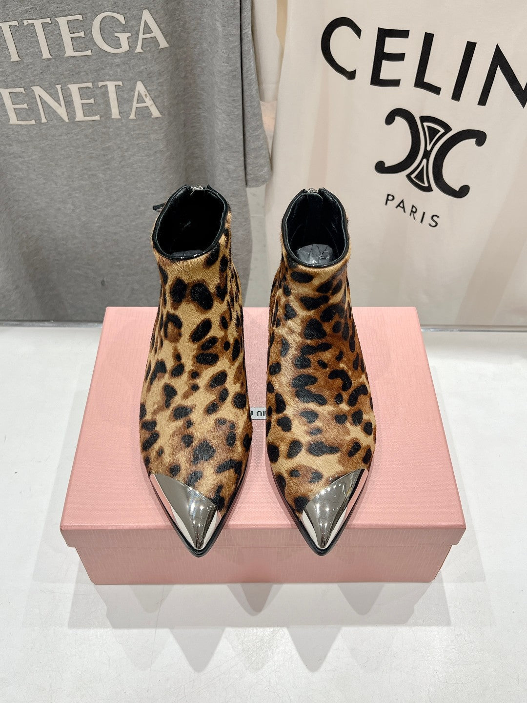 Miu Ankle Boots Leopard Skin Brown Background Sheepskin