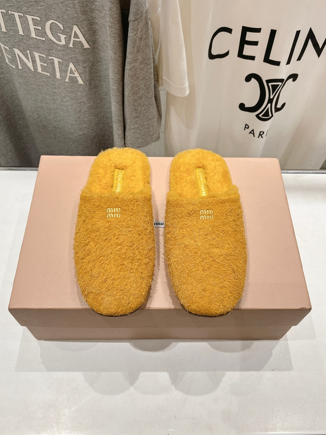 Miu Slippers Dark Yellow Imported Sheepskin