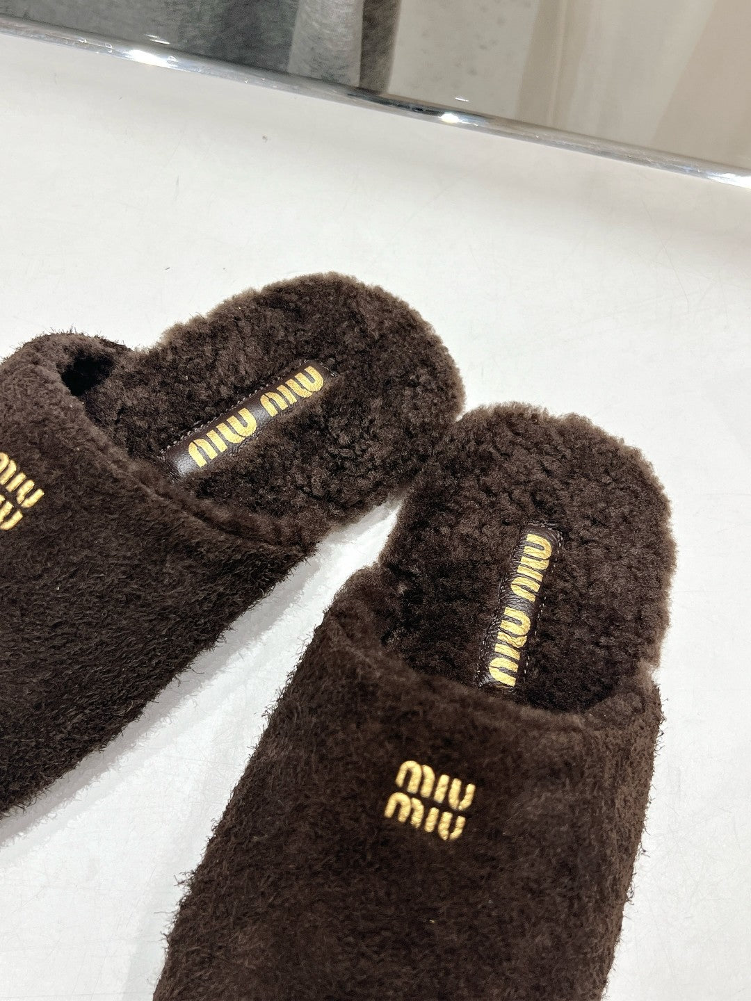 Miu Slippers Dark Chocolate Brown Imported Sheepskin