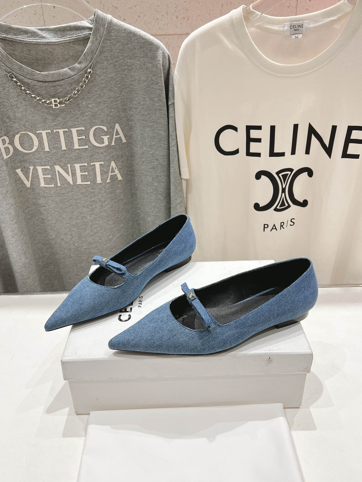 CELINE 25C Ballet Flats Demin Blue Patent Leather 236743