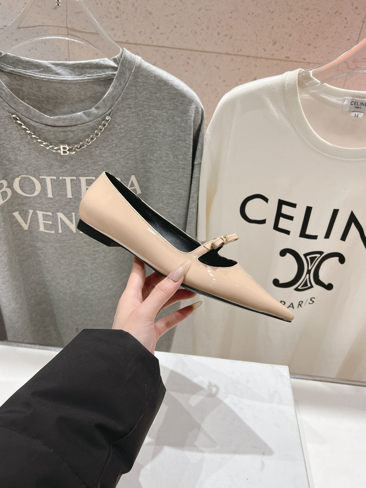 CELINE 25C Ballet Flats Nude Patent Leather 236745