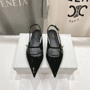 CELINE 25C Slingback Flat Black Patent Leather 236747