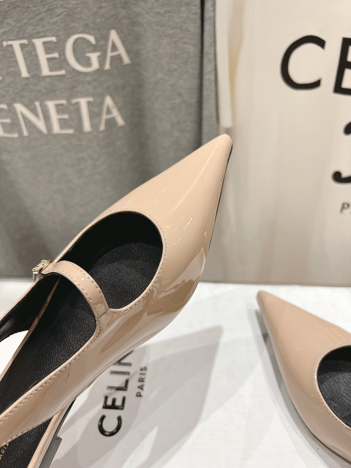 CELINE 25C Slingback Flat Nude Patent Leather 236748