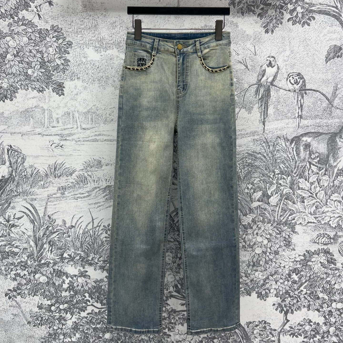 Joewe 25 Chain-decorated Jeans Blue Cotton Fabric