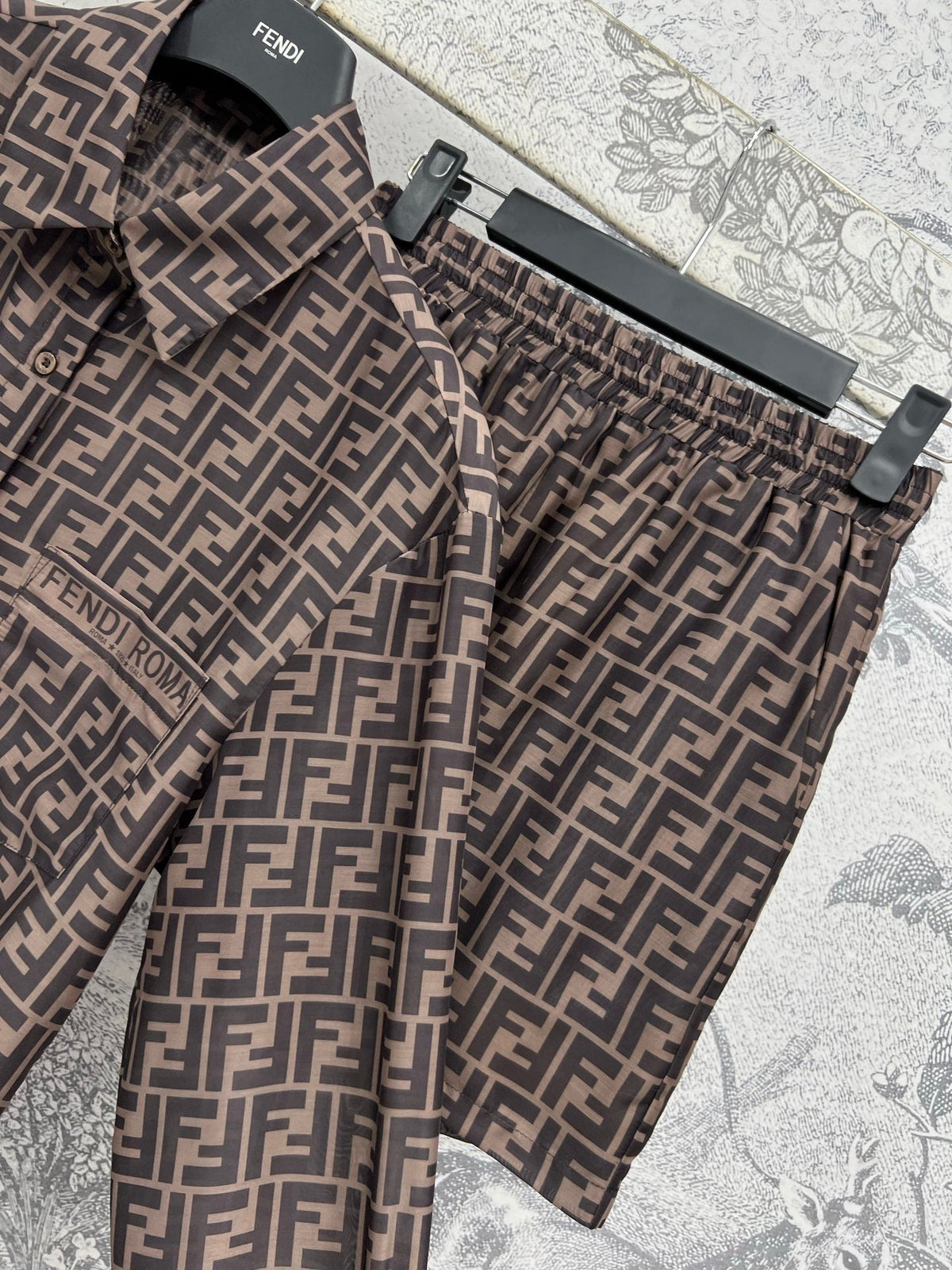 Fendi 25 double F shirt suit Black Brown Polyester fiber