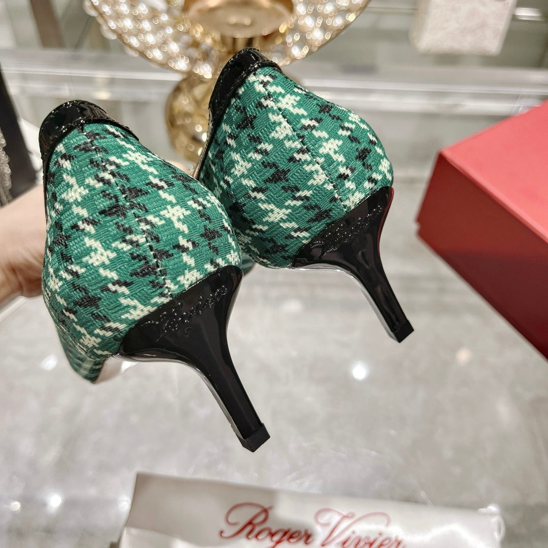 Viv Canard Pumps 55 Black Green Fabric