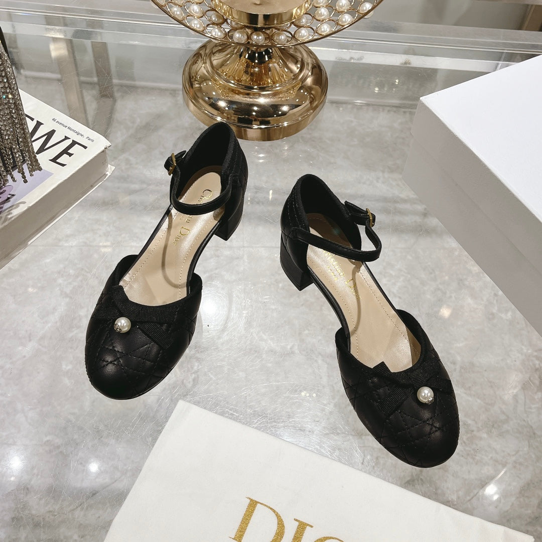 CD Ballet Pump Black Quilted Cowhide