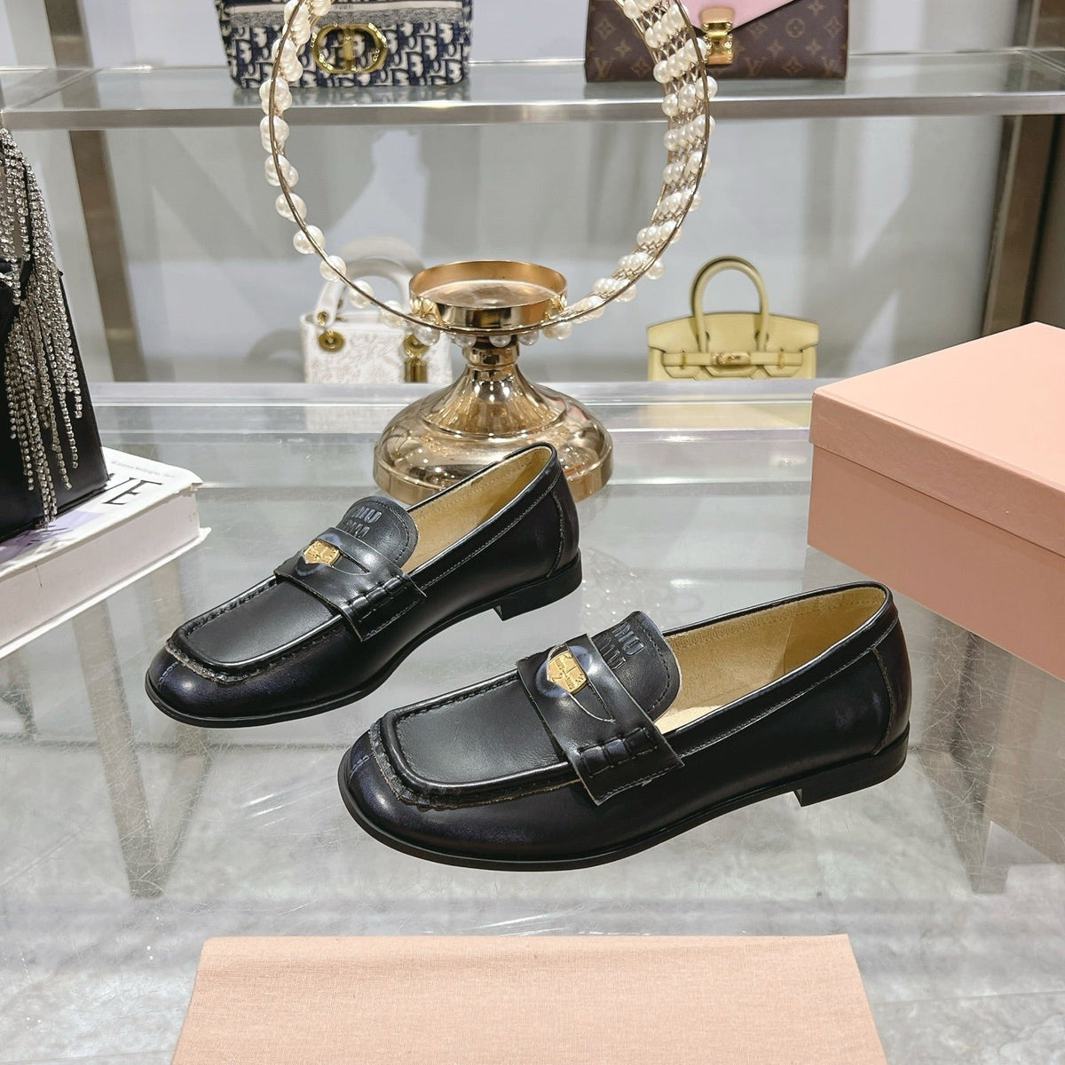 Miu 25C Loafers Black Cowhide 235301