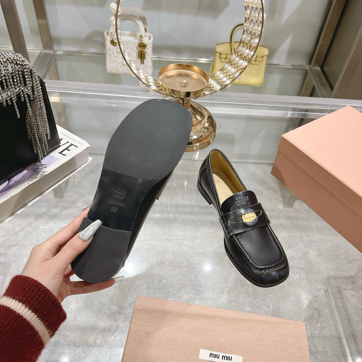 Miu 25C Loafers Black Cowhide 235301